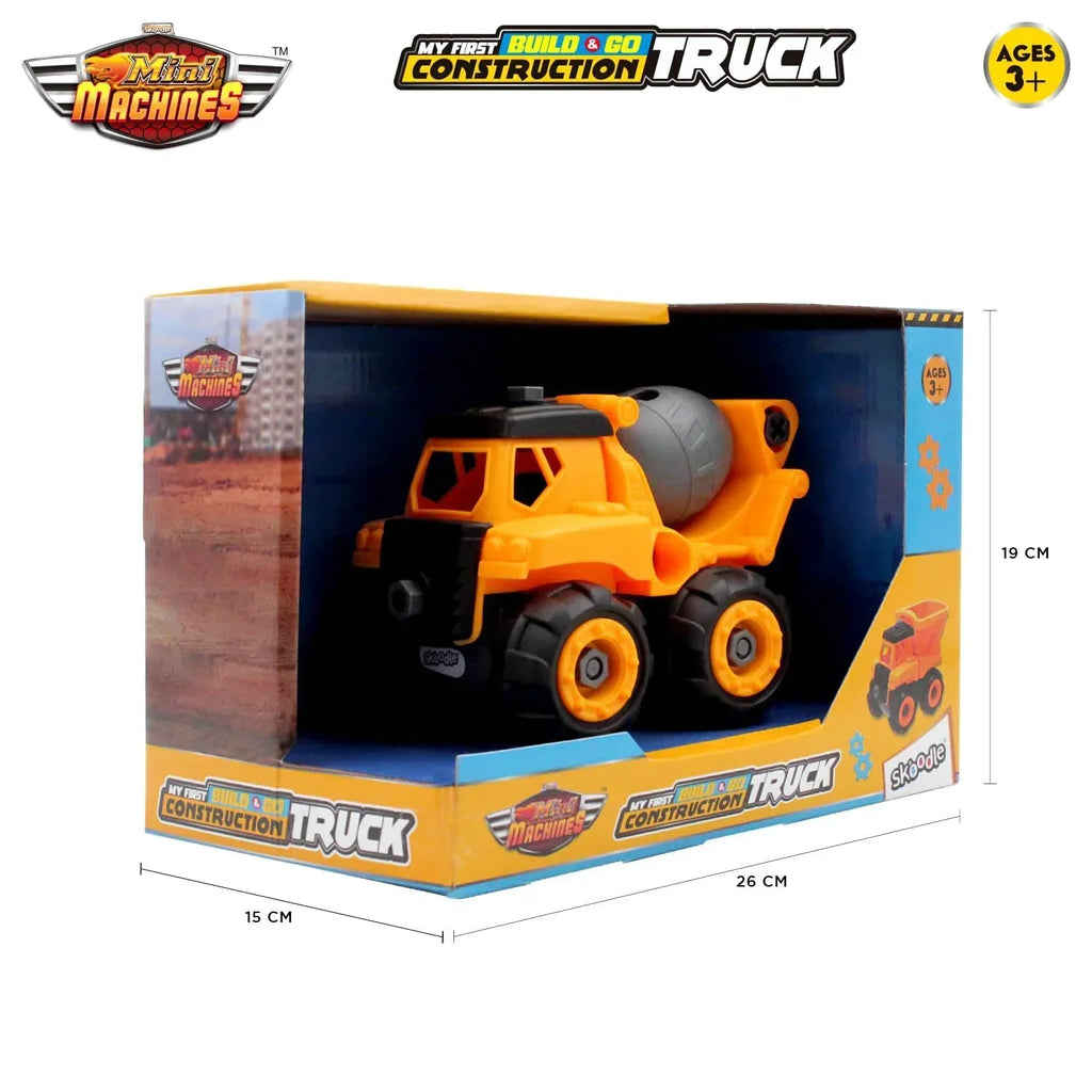 Skoodle Mini Machines Build & Go Concrete Mixer Truck with T-Shape Screwdriver – DIY Construction Educational Toy for Kids (Multicolor, Age 3+) - Naivri