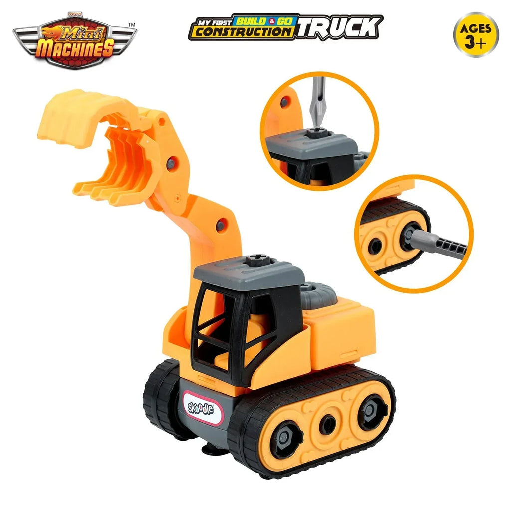 Skoodle Mini Machines Build & Go Excavator Truck with T-Shape Screwdriver | Educational Construction Toy for Kids - Naivri