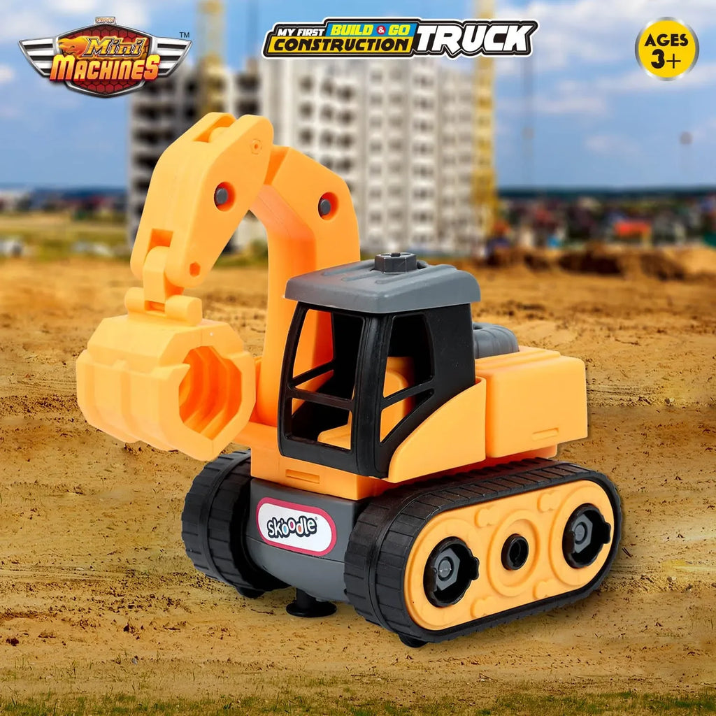 Skoodle Mini Machines Build & Go Excavator Truck with T-Shape Screwdriver | Educational Construction Toy for Kids - Naivri
