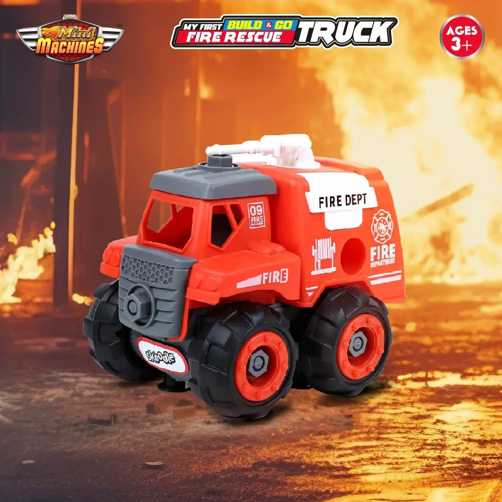 Skoodle Mini Machines Build & Go Fire Extinguisher Vehicle Truck with T-Shape Screwdriver – Educational & Pretend Play Toy - Naivri