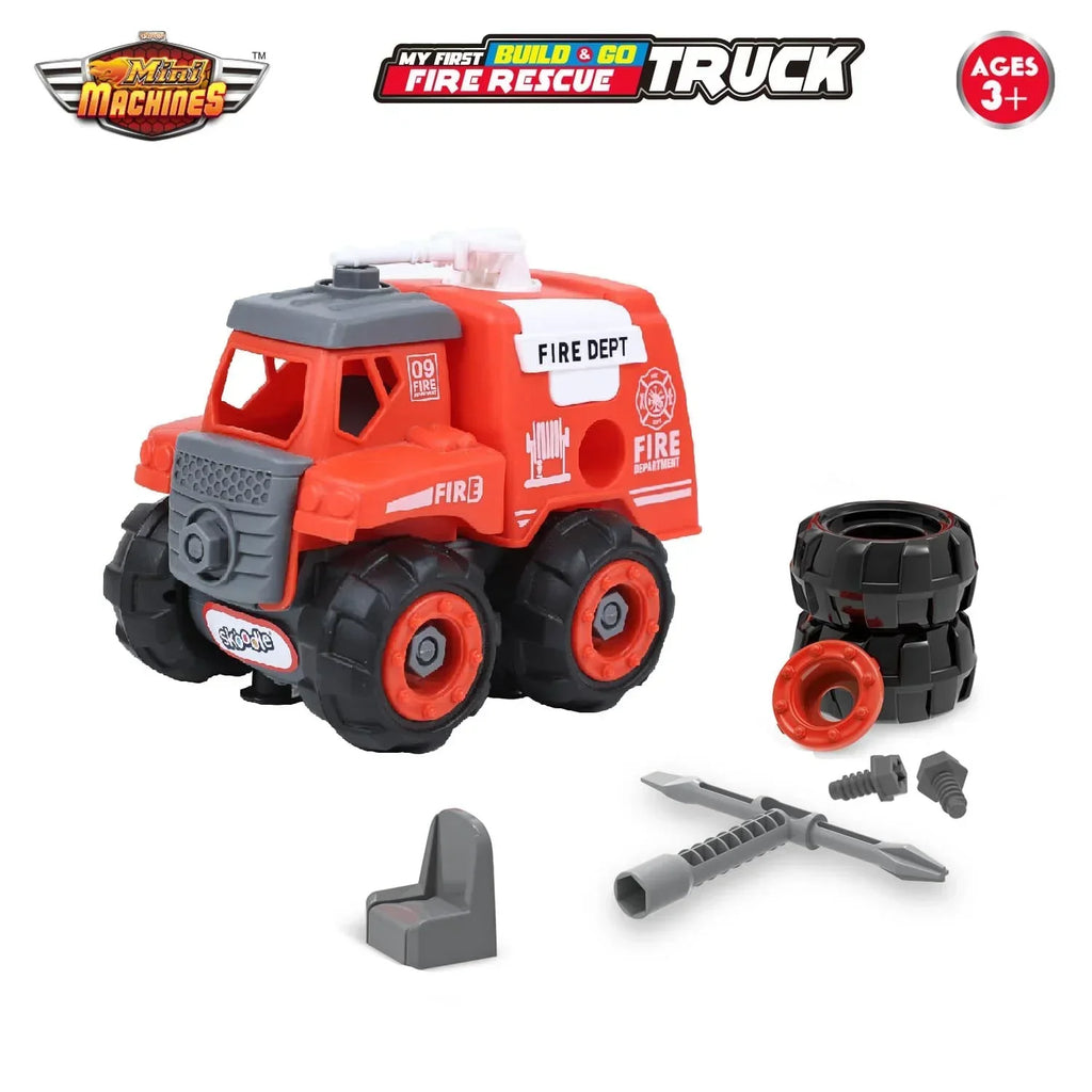 Skoodle Mini Machines Build & Go Fire Extinguisher Vehicle Truck with T-Shape Screwdriver – Educational & Pretend Play Toy - Naivri