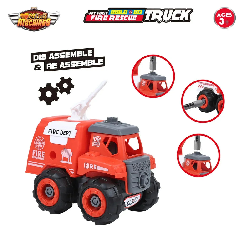 Skoodle Mini Machines Build & Go Fire Extinguisher Vehicle Truck with T-Shape Screwdriver – Educational & Pretend Play Toy - Naivri