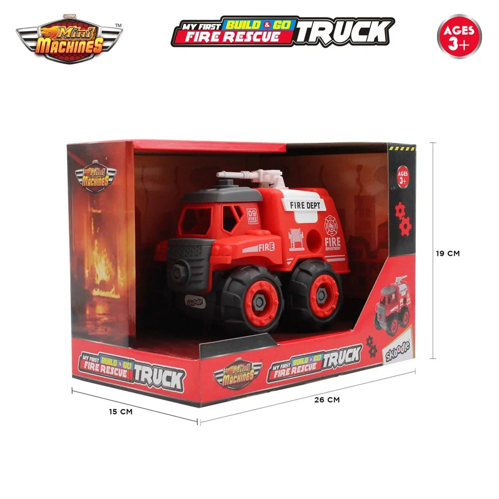 Skoodle Mini Machines Build & Go Fire Extinguisher Vehicle Truck with T-Shape Screwdriver – Educational & Pretend Play Toy - Naivri