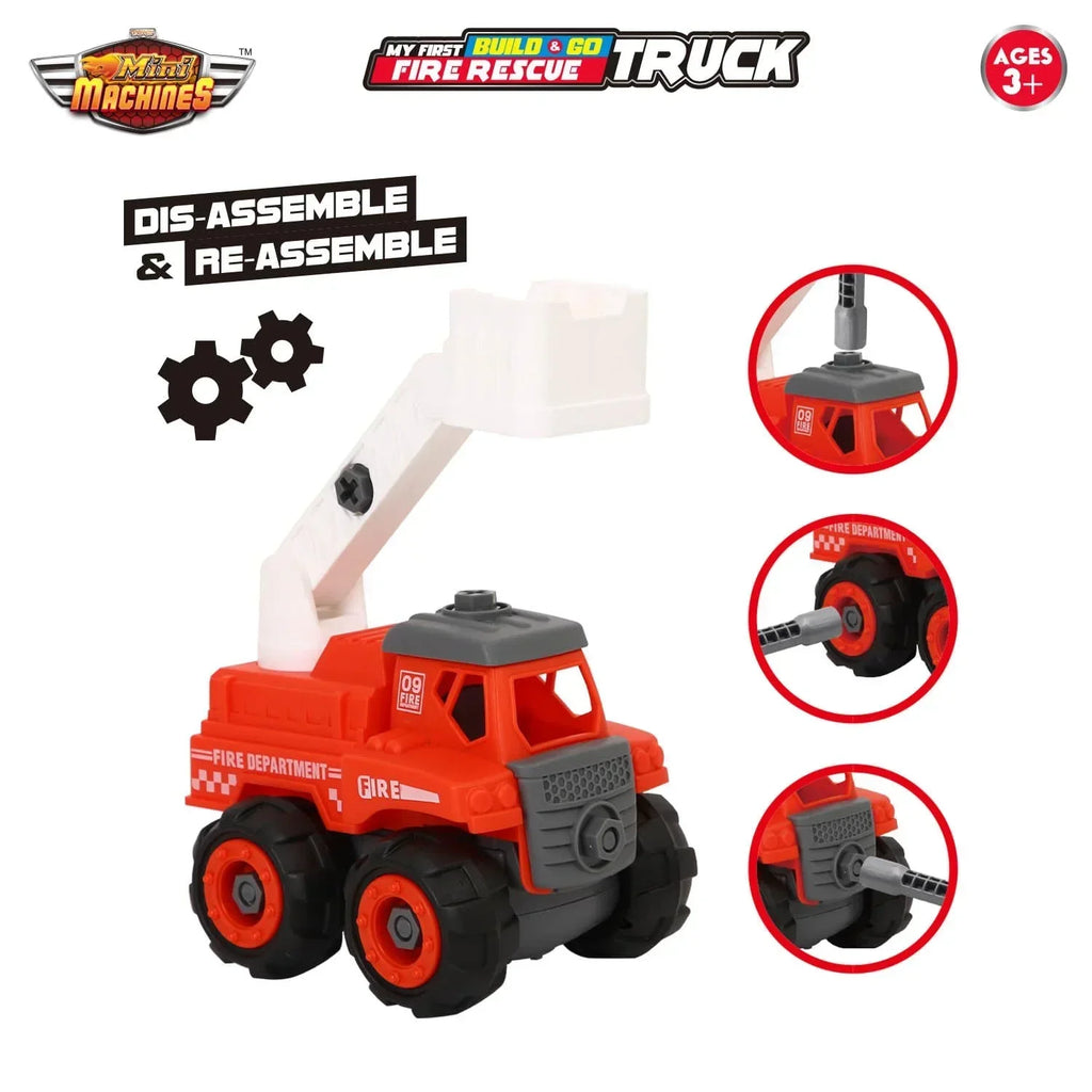 Skoodle Mini Machines Build & Go Fire Rescue Vehicle Truck with T-Shape Screwdriver | Educational & Pretend Play Toy for Kids - Naivri