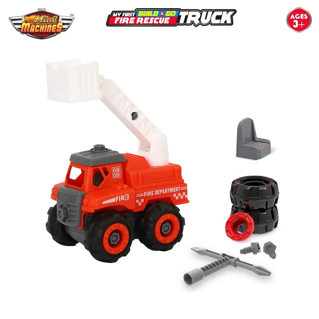Skoodle Mini Machines Build & Go Fire Rescue Vehicle Truck with T-Shape Screwdriver | Educational & Pretend Play Toy for Kids - Naivri
