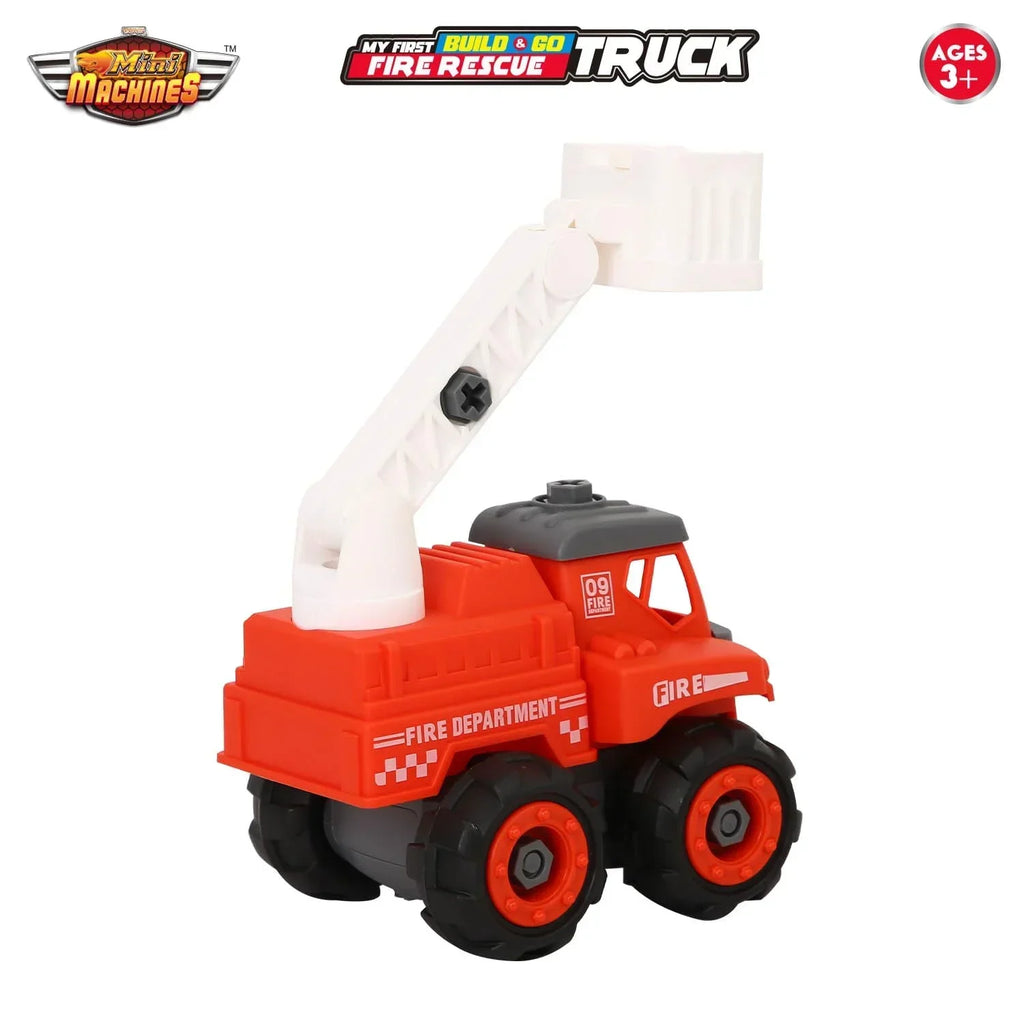 Skoodle Mini Machines Build & Go Fire Rescue Vehicle Truck with T-Shape Screwdriver | Educational & Pretend Play Toy for Kids - Naivri