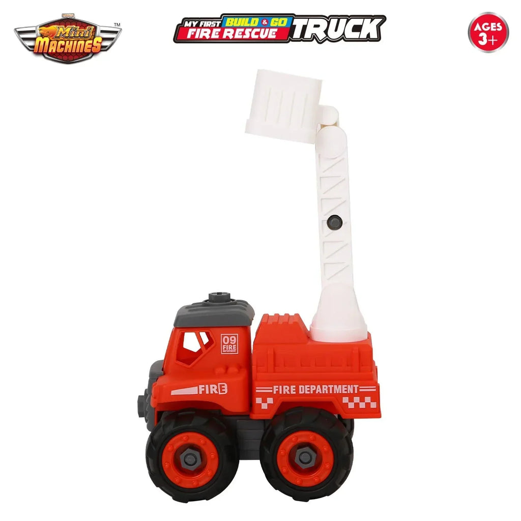 Skoodle Mini Machines Build & Go Fire Rescue Vehicle Truck with T-Shape Screwdriver | Educational & Pretend Play Toy for Kids - Naivri