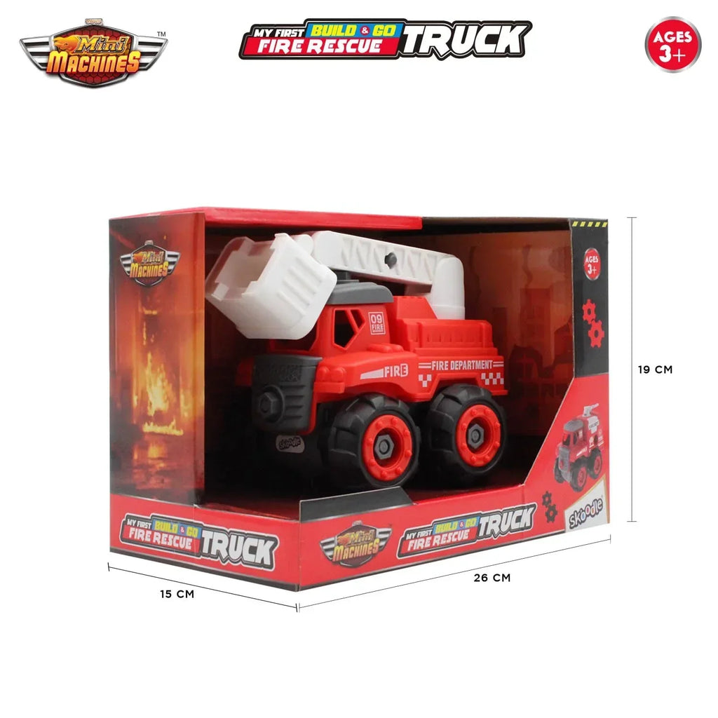 Skoodle Mini Machines Build & Go Fire Rescue Vehicle Truck with T-Shape Screwdriver | Educational & Pretend Play Toy for Kids - Naivri