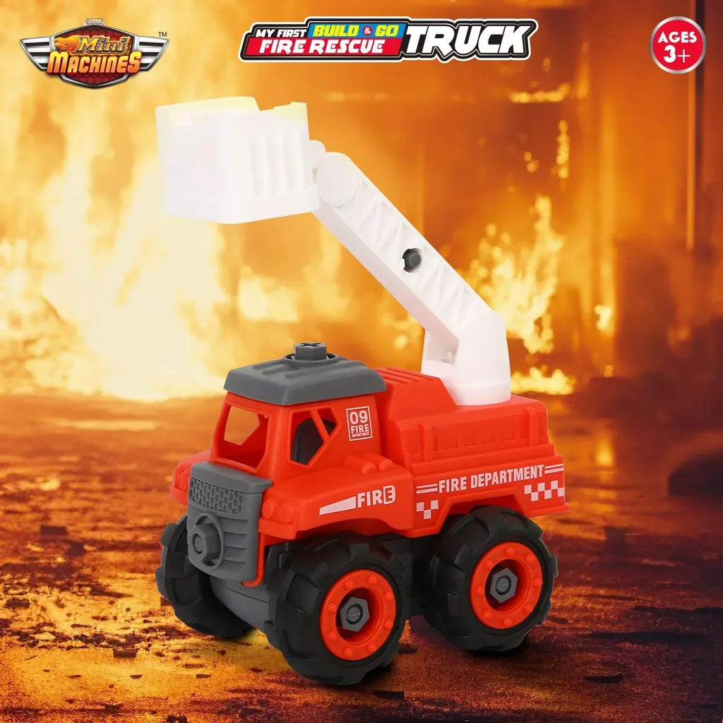 Skoodle Mini Machines Build & Go Fire Rescue Vehicle Truck with T-Shape Screwdriver | Educational & Pretend Play Toy for Kids - Naivri
