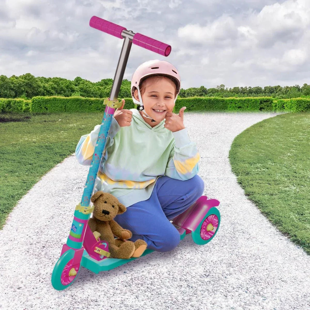 Skoodle Peppa Pig 3-Wheel Kick Scooter for Kids | Pink & Green | Adjustable Height, Foldable, Safe Ride-On Toy for Girls & Boys Age 3+ - Naivri