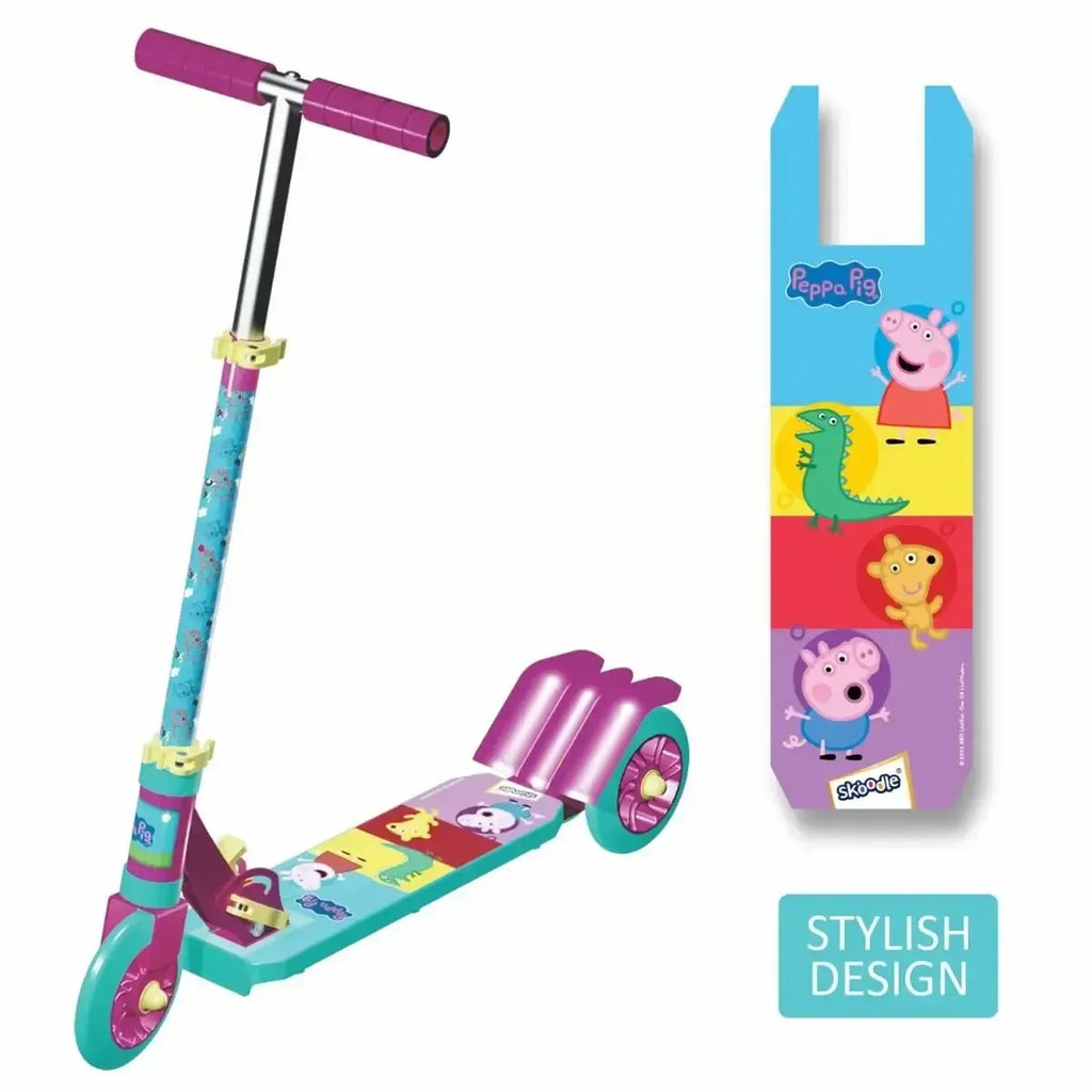 Skoodle Peppa Pig 3-Wheel Kick Scooter for Kids | Pink & Green | Adjustable Height, Foldable, Safe Ride-On Toy for Girls & Boys Age 3+ - Naivri