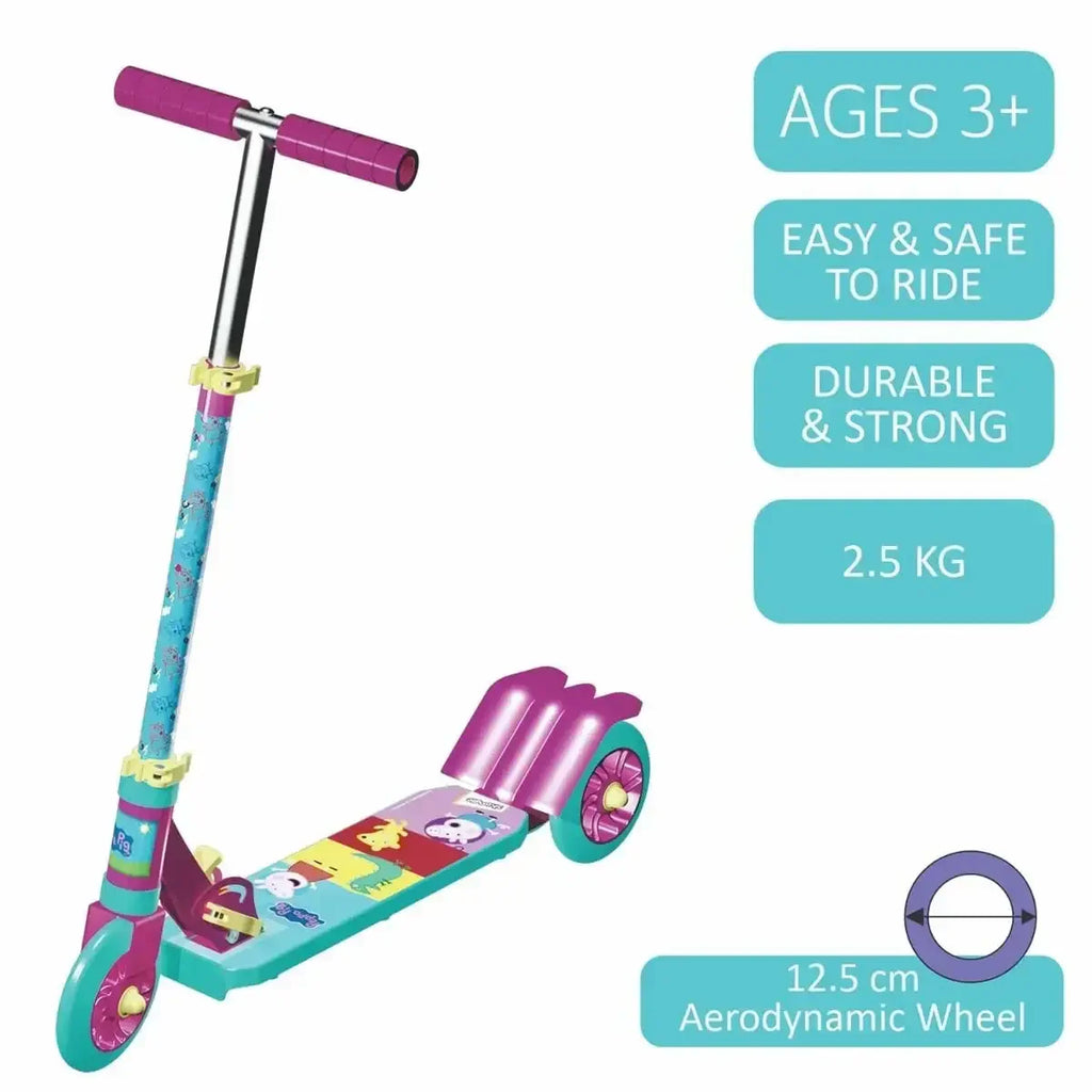 Skoodle Peppa Pig 3-Wheel Kick Scooter for Kids | Pink & Green | Adjustable Height, Foldable, Safe Ride-On Toy for Girls & Boys Age 3+ - Naivri