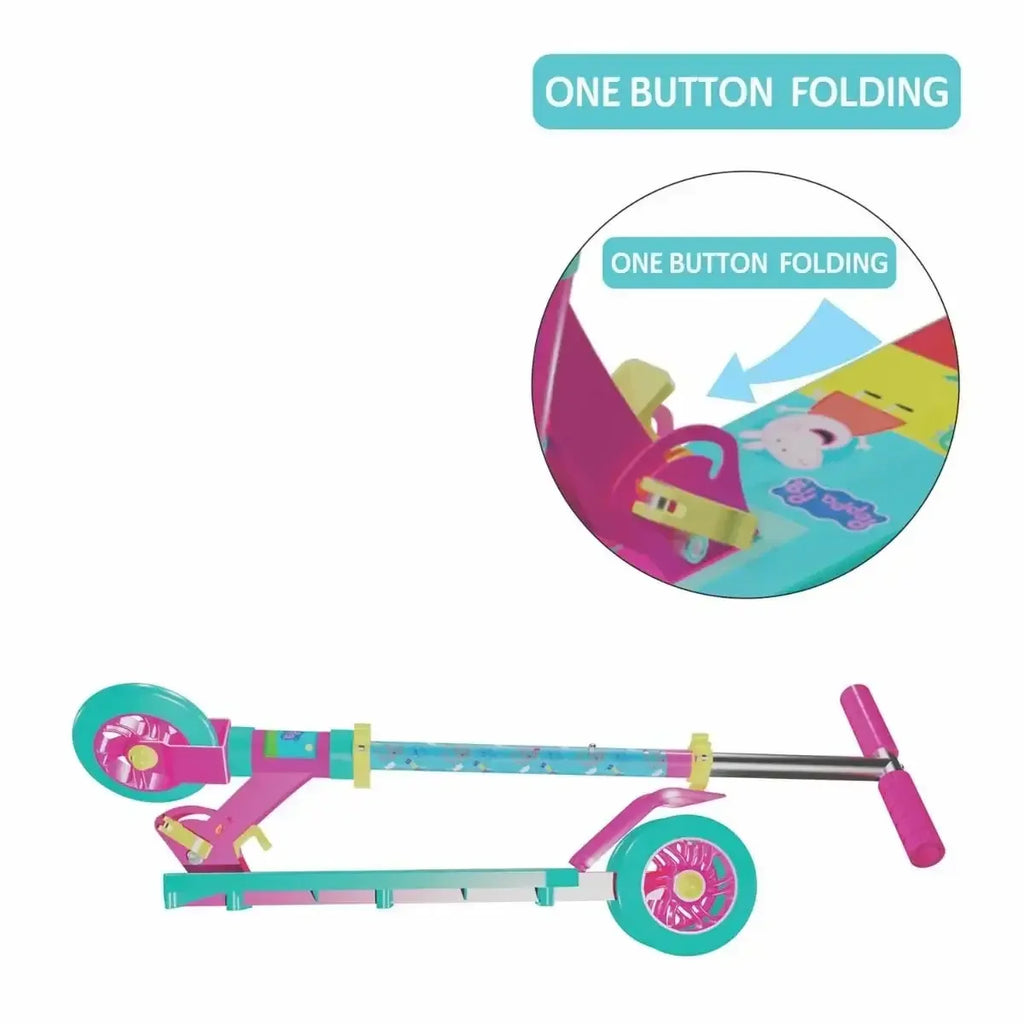 Skoodle Peppa Pig 3-Wheel Kick Scooter for Kids | Pink & Green | Adjustable Height, Foldable, Safe Ride-On Toy for Girls & Boys Age 3+ - Naivri