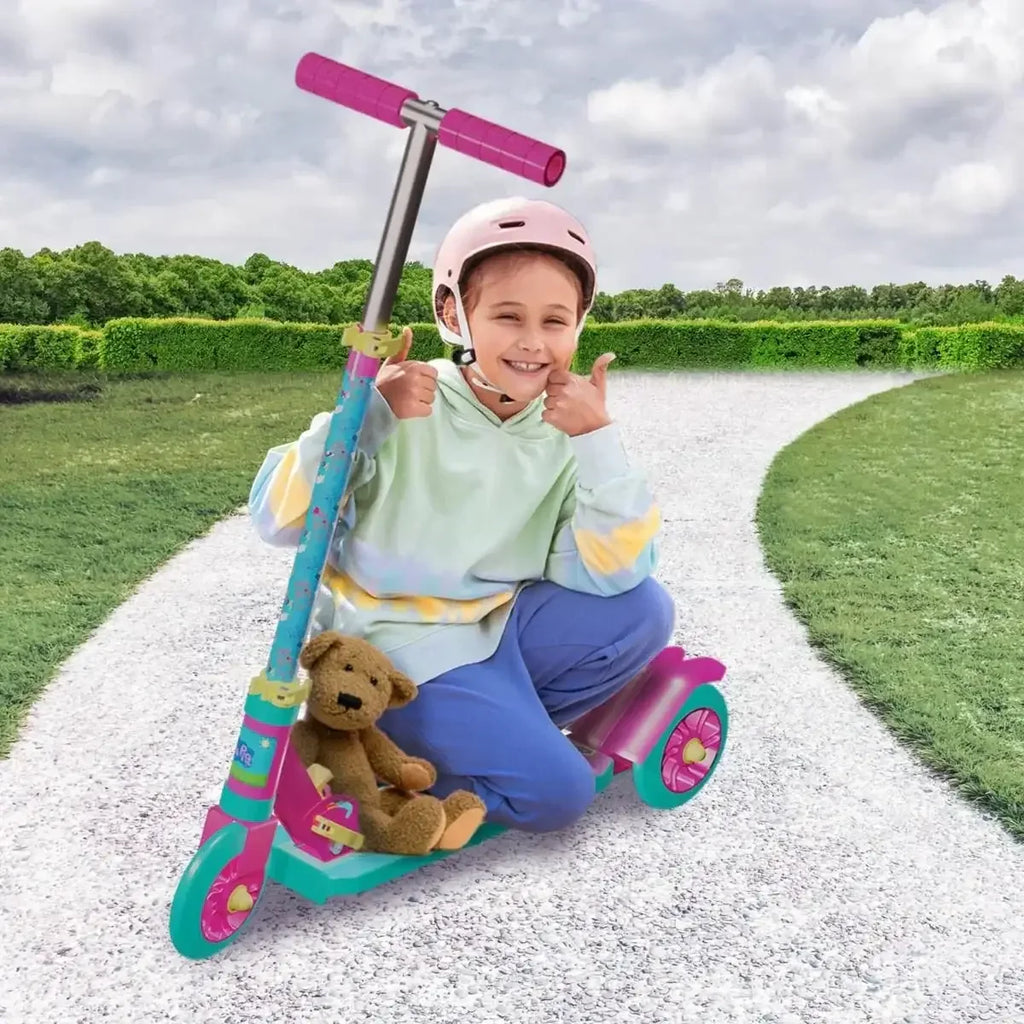Skoodle Peppa Pig 3-Wheel Kick Scooter for Kids | Pink & Green | Adjustable Height, Foldable, Safe Ride-On Toy for Girls & Boys Age 3+ - Naivri