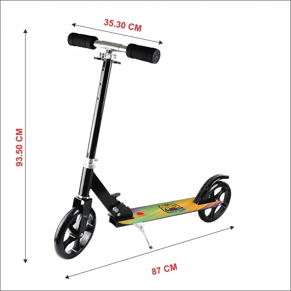 Skoodle Power Play Whoosh 2 Wheel Skate Scooter | Foldable Metal Scooter for Kids | Adjustable Height, Side Stand, Non-Slip Deck | Age 6+ - Naivri