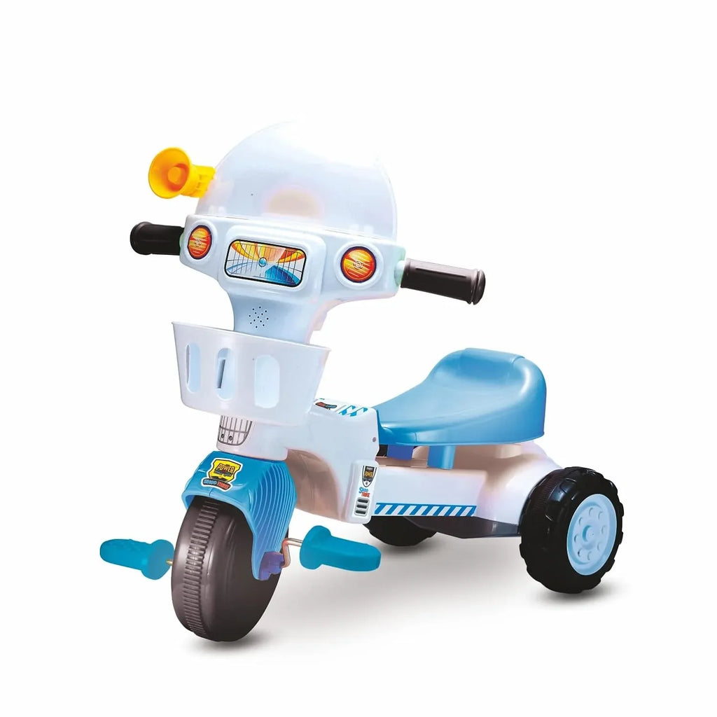 Skoodle PowerPlay Skoo-Trike Blue Tricycle for Kids | Front Storage Basket, Musical Feature, Non-Skid Chunky Wheels | Age 1+ - Naivri