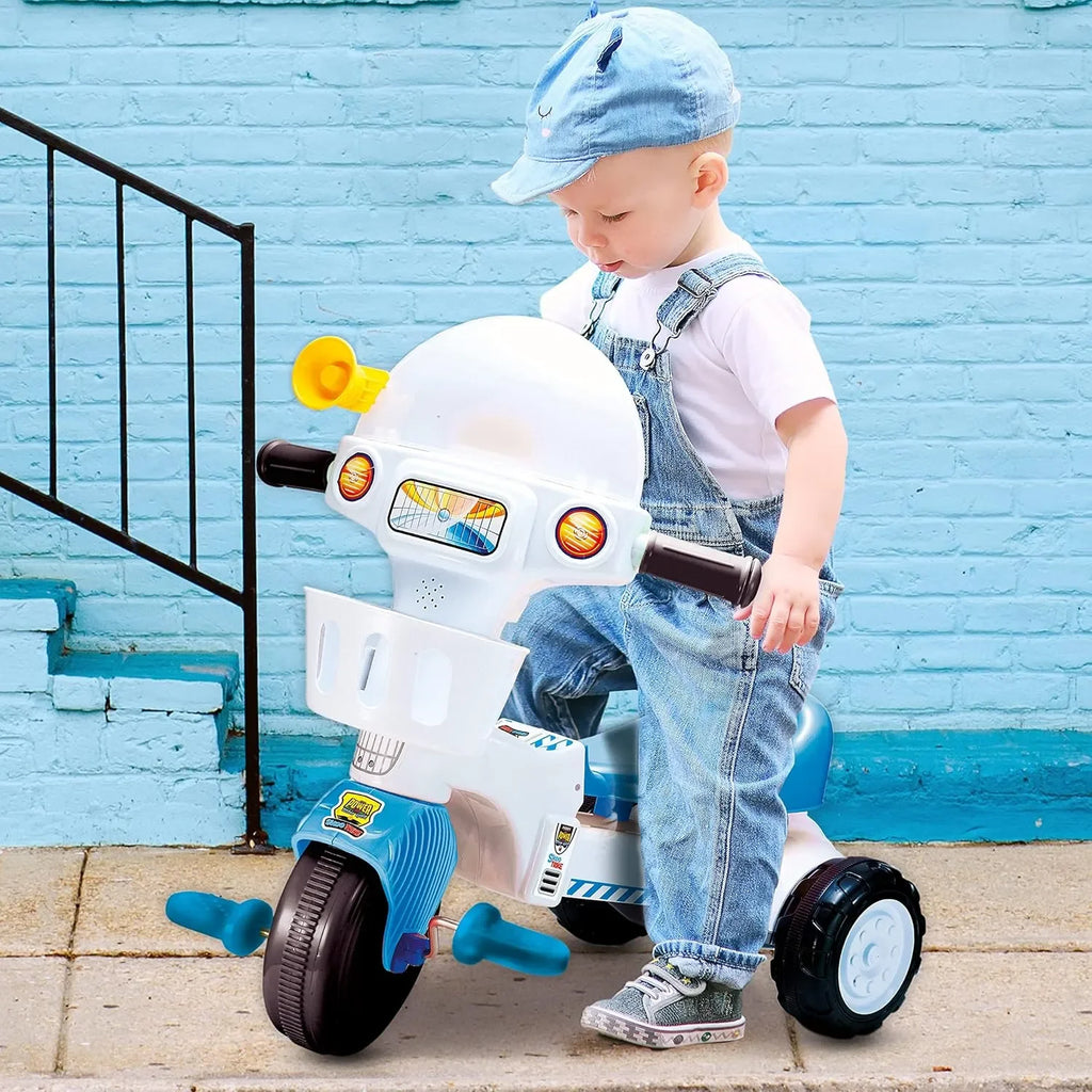 Skoodle PowerPlay Skoo-Trike Blue Tricycle for Kids | Front Storage Basket, Musical Feature, Non-Skid Chunky Wheels | Age 1+ - Naivri