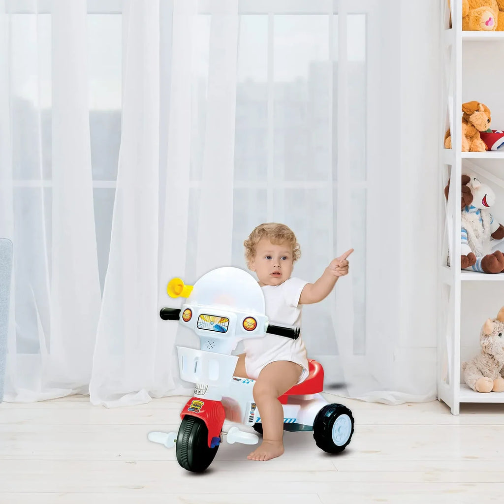 Skoodle PowerPlay Skoo-Trike Red Tricycle for Kids | Front Storage Basket, Musical Feature, Non-Skid Chunky Wheels | Age 1+ - Naivri