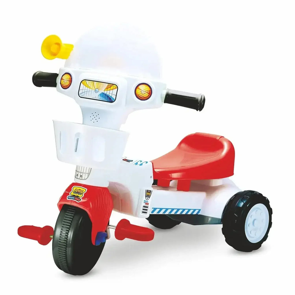 Skoodle PowerPlay Skoo-Trike Red Tricycle for Kids | Front Storage Basket, Musical Feature, Non-Skid Chunky Wheels | Age 1+ - Naivri