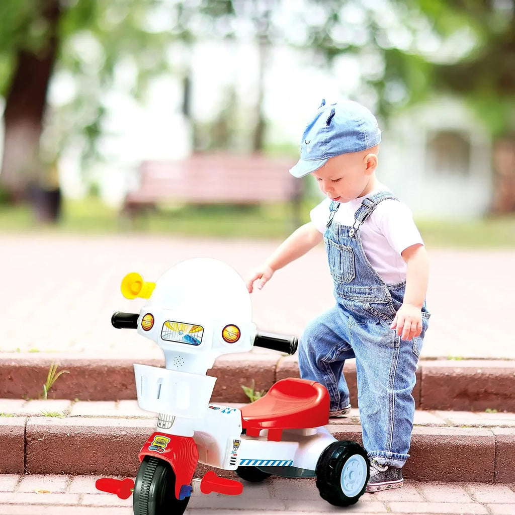 Skoodle PowerPlay Skoo-Trike Red Tricycle for Kids | Front Storage Basket, Musical Feature, Non-Skid Chunky Wheels | Age 1+ - Naivri