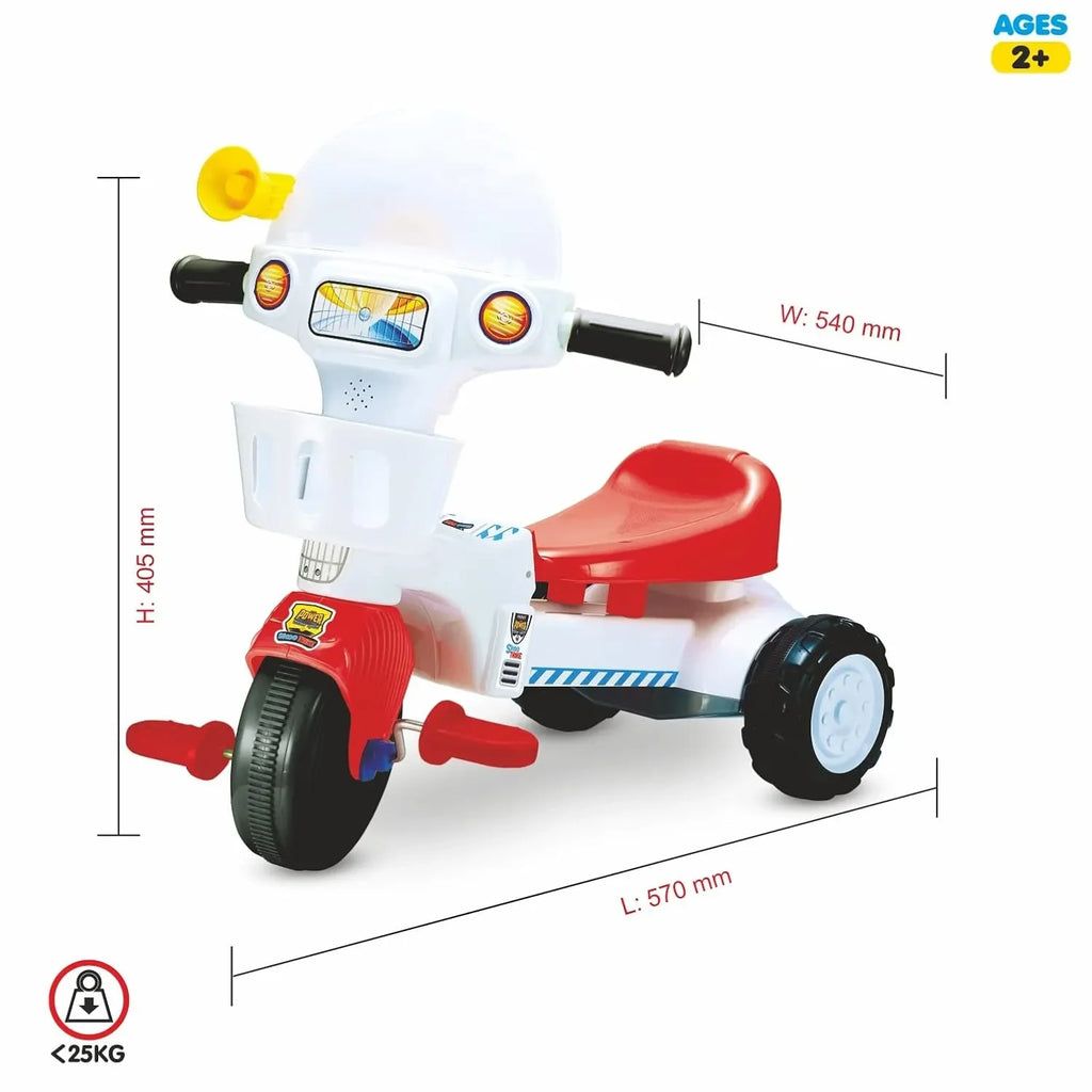 Skoodle PowerPlay Skoo-Trike Red Tricycle for Kids | Front Storage Basket, Musical Feature, Non-Skid Chunky Wheels | Age 1+ - Naivri