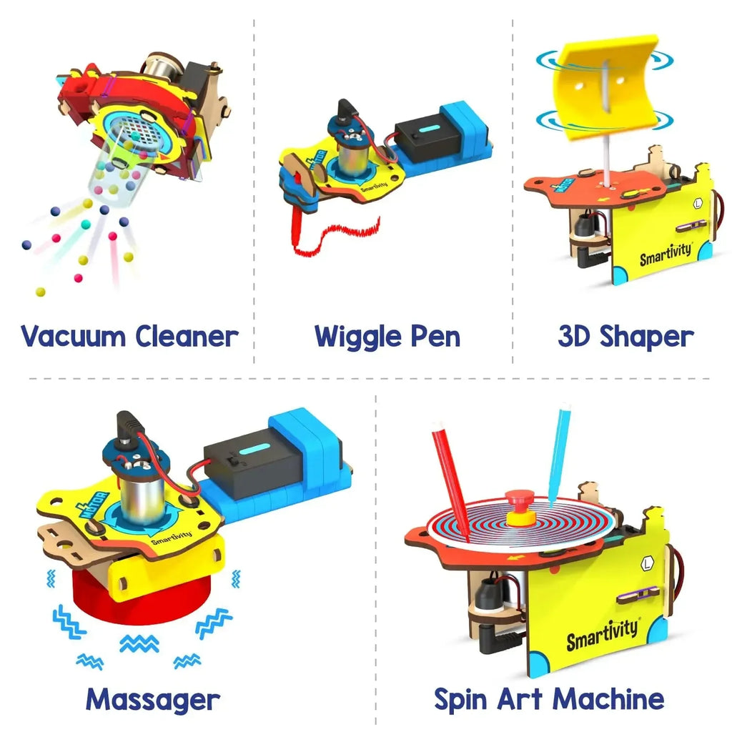 Smartivity 10-in-1 Motor-Powered Gadgets DIY Kit for Kids Ages 6 to 14 | STEM Electronics Learning Kit | Educational Birthday Gift for Boys & Girls | Build Levitating Balls, Tornado Creators, Spinning Discs & More - Naivri