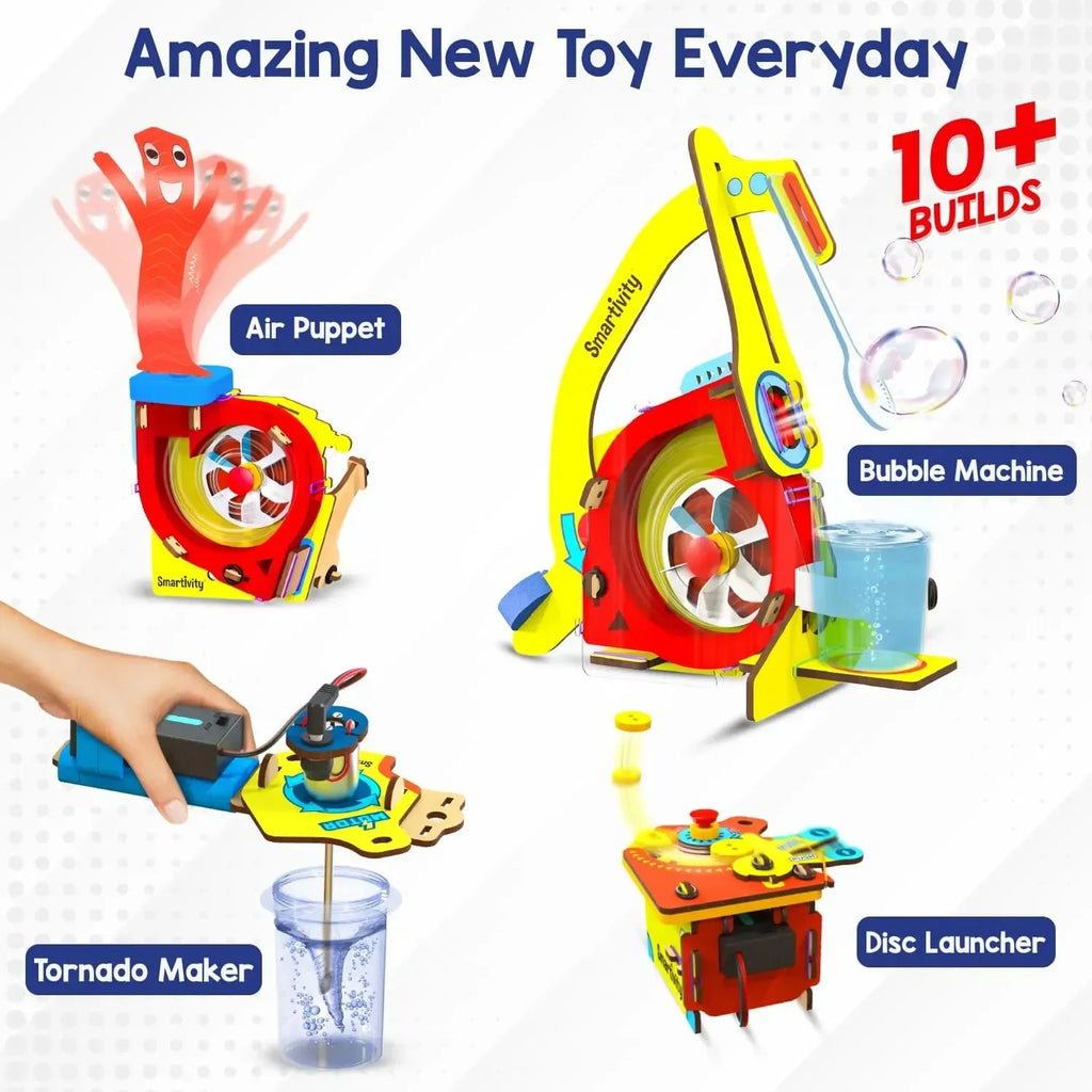 Smartivity 10-in-1 Motor-Powered Gadgets DIY Kit for Kids Ages 6 to 14 | STEM Electronics Learning Kit | Educational Birthday Gift for Boys & Girls | Build Levitating Balls, Tornado Creators, Spinning Discs & More - Naivri