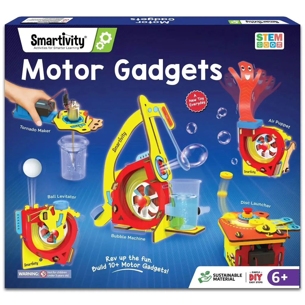 Smartivity 10-in-1 Motor-Powered Gadgets DIY Kit for Kids Ages 6 to 14 | STEM Electronics Learning Kit | Educational Birthday Gift for Boys & Girls | Build Levitating Balls, Tornado Creators, Spinning Discs & More - Naivri