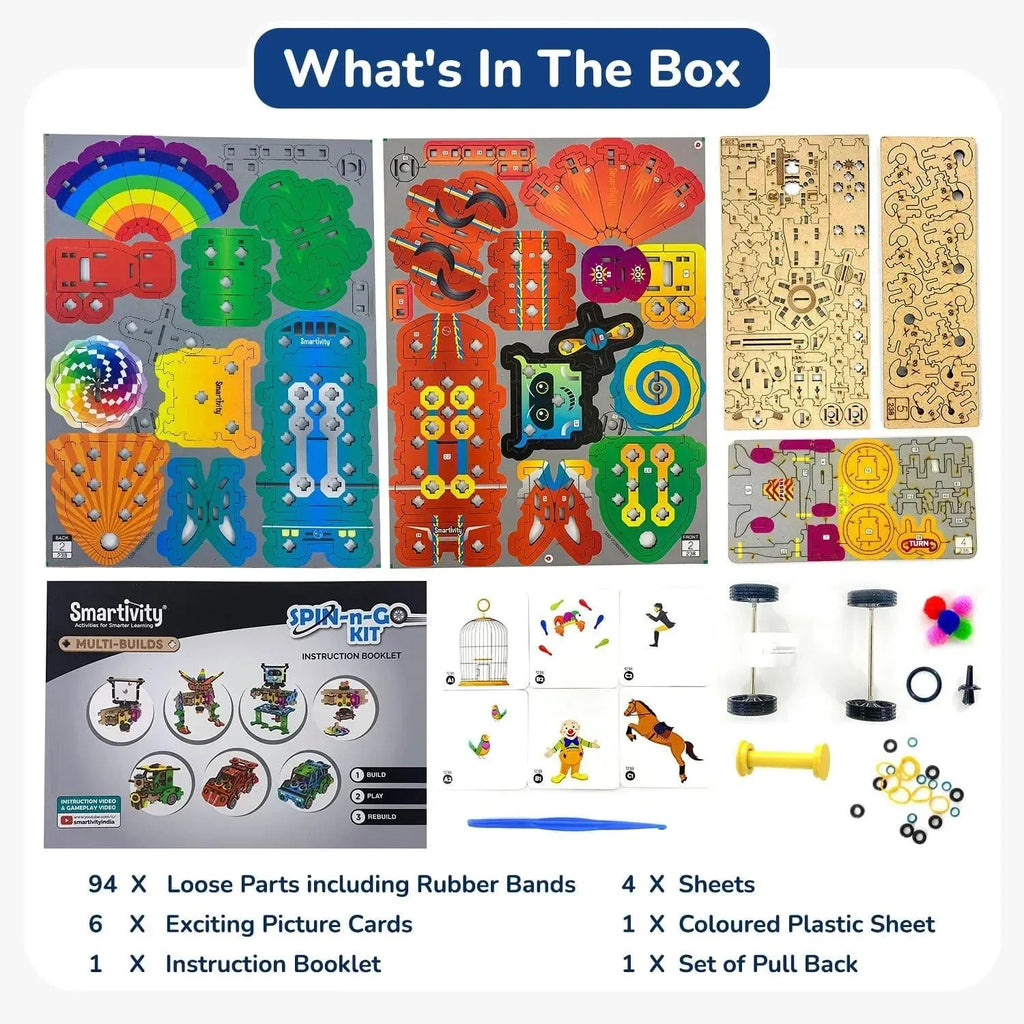 Smartivity 20-in-1 Spin-n-Go Educational DIY Construction Kit for Kids Age 6 to 12 | Build Robot, Car, Airplane & More | STEAM Activity Toy for Boys & Girls | Made in India | Multicolor - Naivri