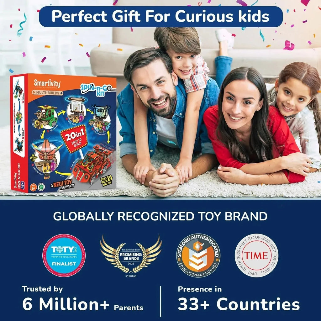 Smartivity 20-in-1 Spin-n-Go Educational DIY Construction Kit for Kids Age 6 to 12 | Build Robot, Car, Airplane & More | STEAM Activity Toy for Boys & Girls | Made in India | Multicolor - Naivri