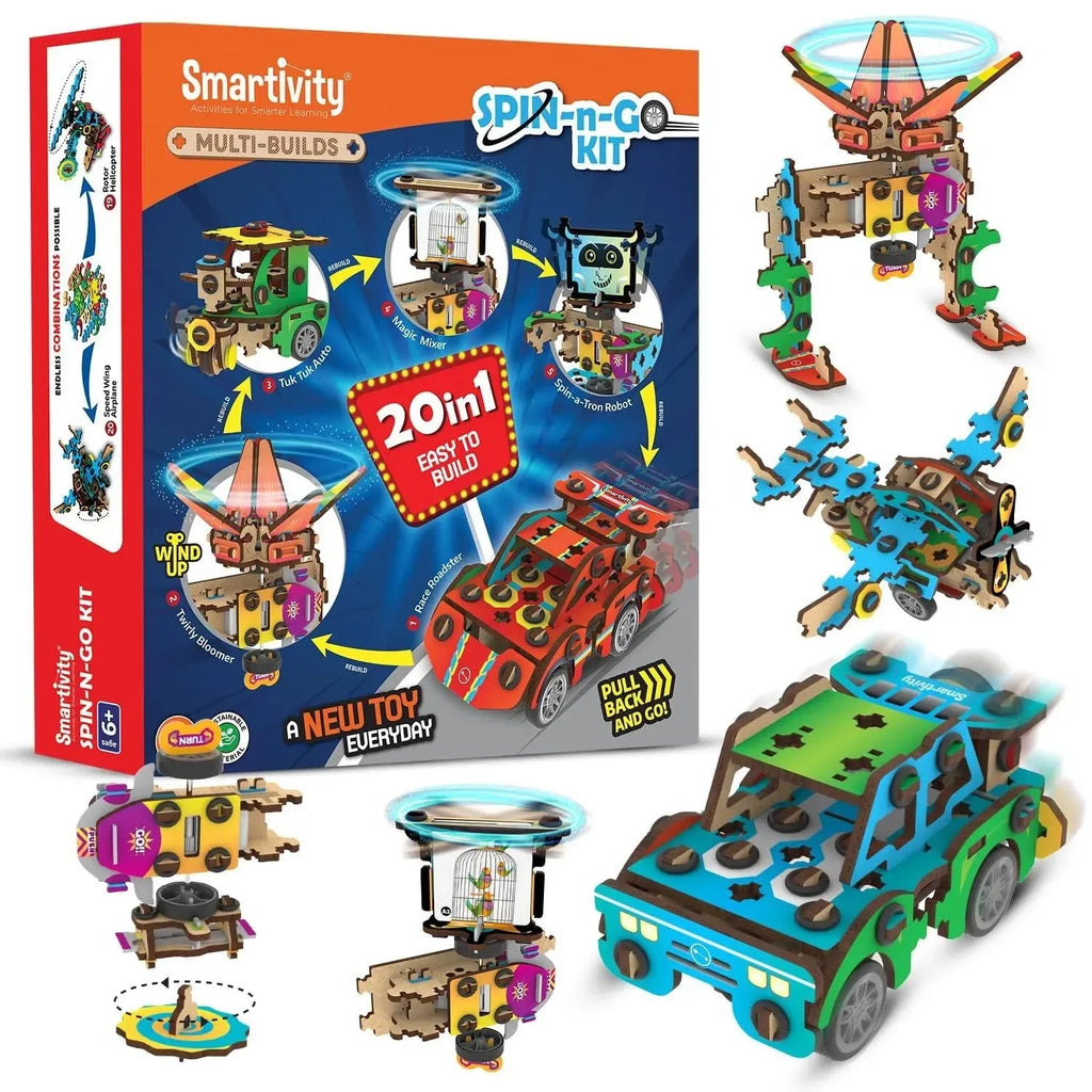 Smartivity 20-in-1 Spin-n-Go Educational DIY Construction Kit for Kids Age 6 to 12 | Build Robot, Car, Airplane & More | STEAM Activity Toy for Boys & Girls | Made in India | Multicolor - Naivri