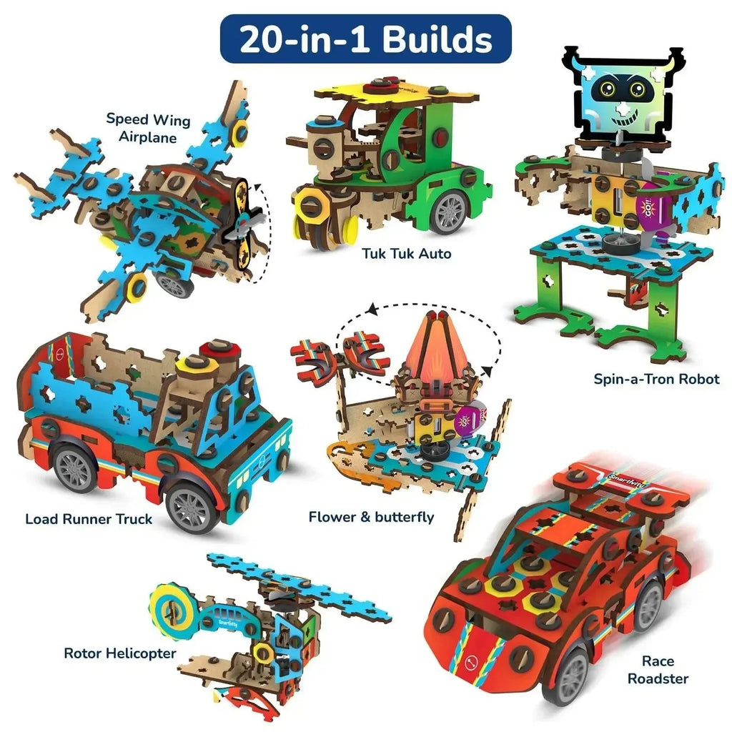 Smartivity 20-in-1 Spin-n-Go Educational DIY Construction Kit for Kids Age 6 to 12 | Build Robot, Car, Airplane & More | STEAM Activity Toy for Boys & Girls | Made in India | Multicolor - Naivri