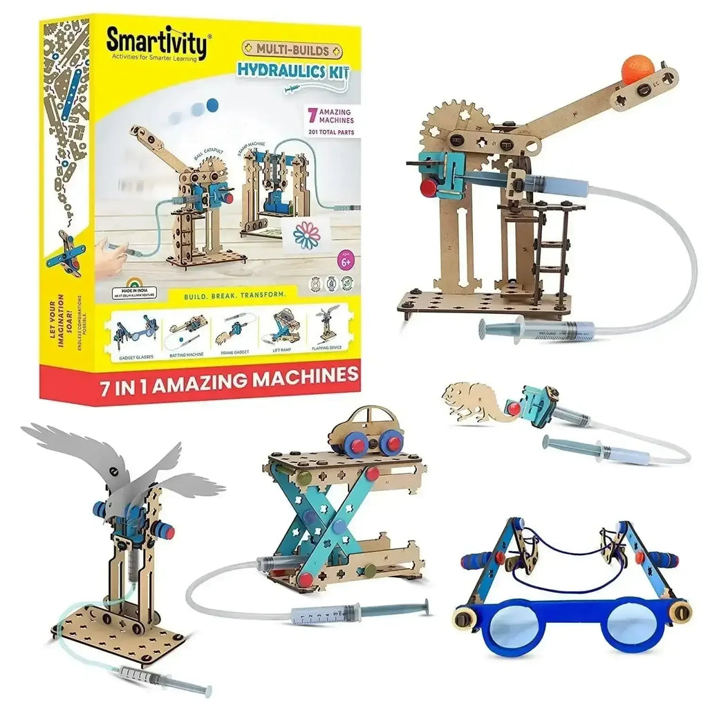 Smartivity 7-in-1 Multi-Builds Hydraulics Kit | STEM DIY Educational Toy for Ages 6–14 | Engineering Construction Set for Kids - Naivri
