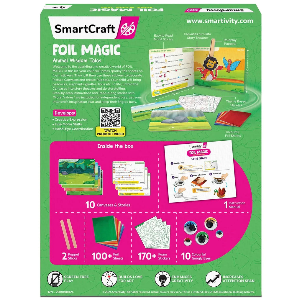 Smartivity Art & Craft Activity Kit - Foil Magic Animals Theme | For Kids Ages 4–10 | 100+ Foil Sheets, 10 Canvases, 170+ Stickers | Educational DIY Craft Kit - Naivri
