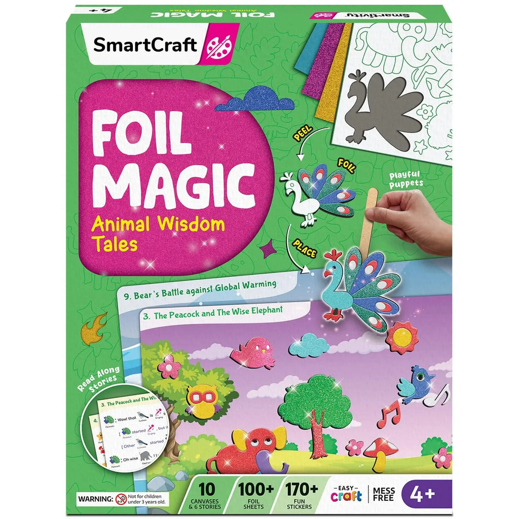Smartivity Art & Craft Activity Kit - Foil Magic Animals Theme | For Kids Ages 4–10 | 100+ Foil Sheets, 10 Canvases, 170+ Stickers | Educational DIY Craft Kit - Naivri