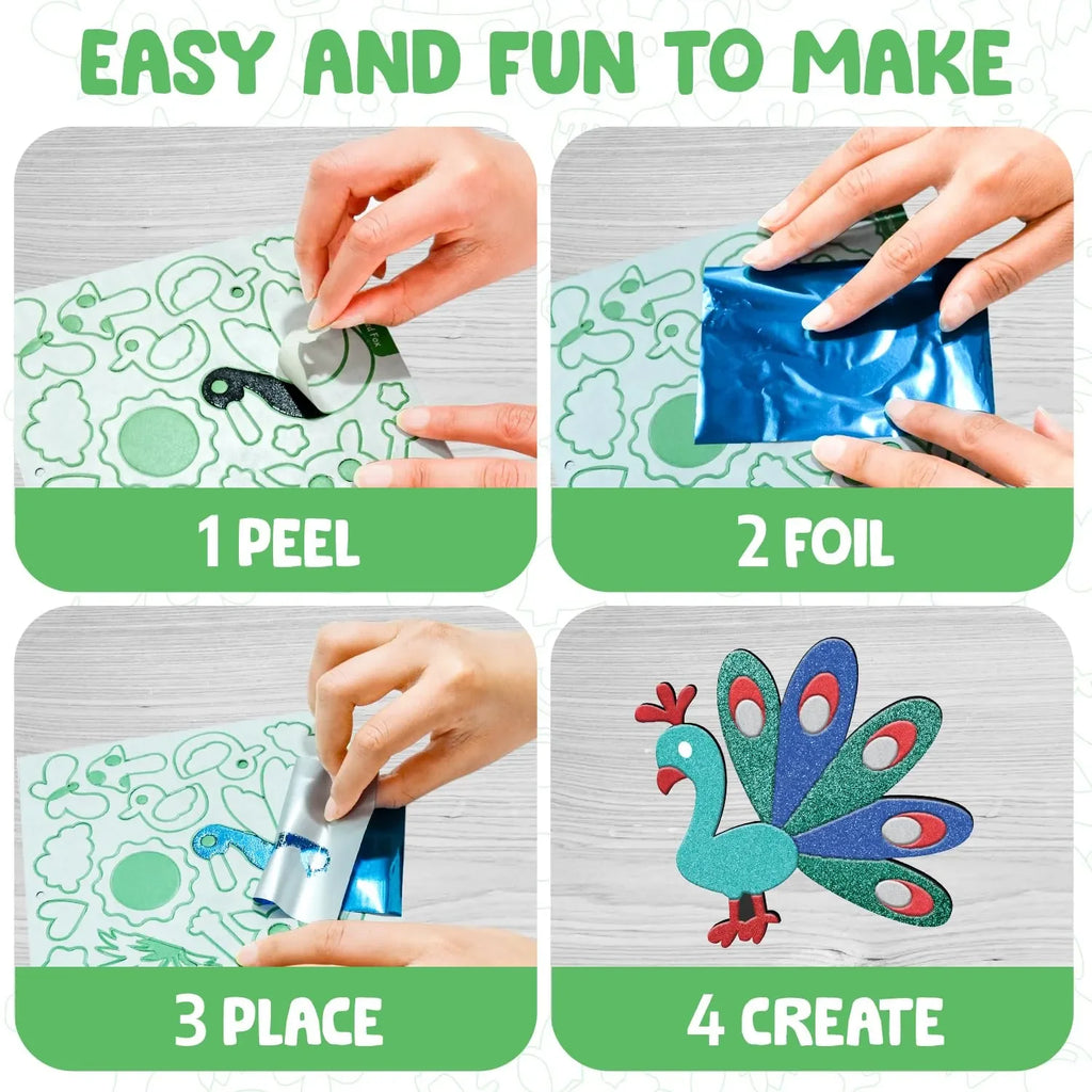 Smartivity Art & Craft Activity Kit - Foil Magic Animals Theme | For Kids Ages 4–10 | 100+ Foil Sheets, 10 Canvases, 170+ Stickers | Educational DIY Craft Kit - Naivri