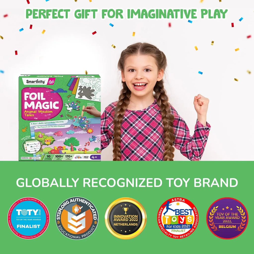 Smartivity Art & Craft Activity Kit - Foil Magic Animals Theme | For Kids Ages 4–10 | 100+ Foil Sheets, 10 Canvases, 170+ Stickers | Educational DIY Craft Kit - Naivri