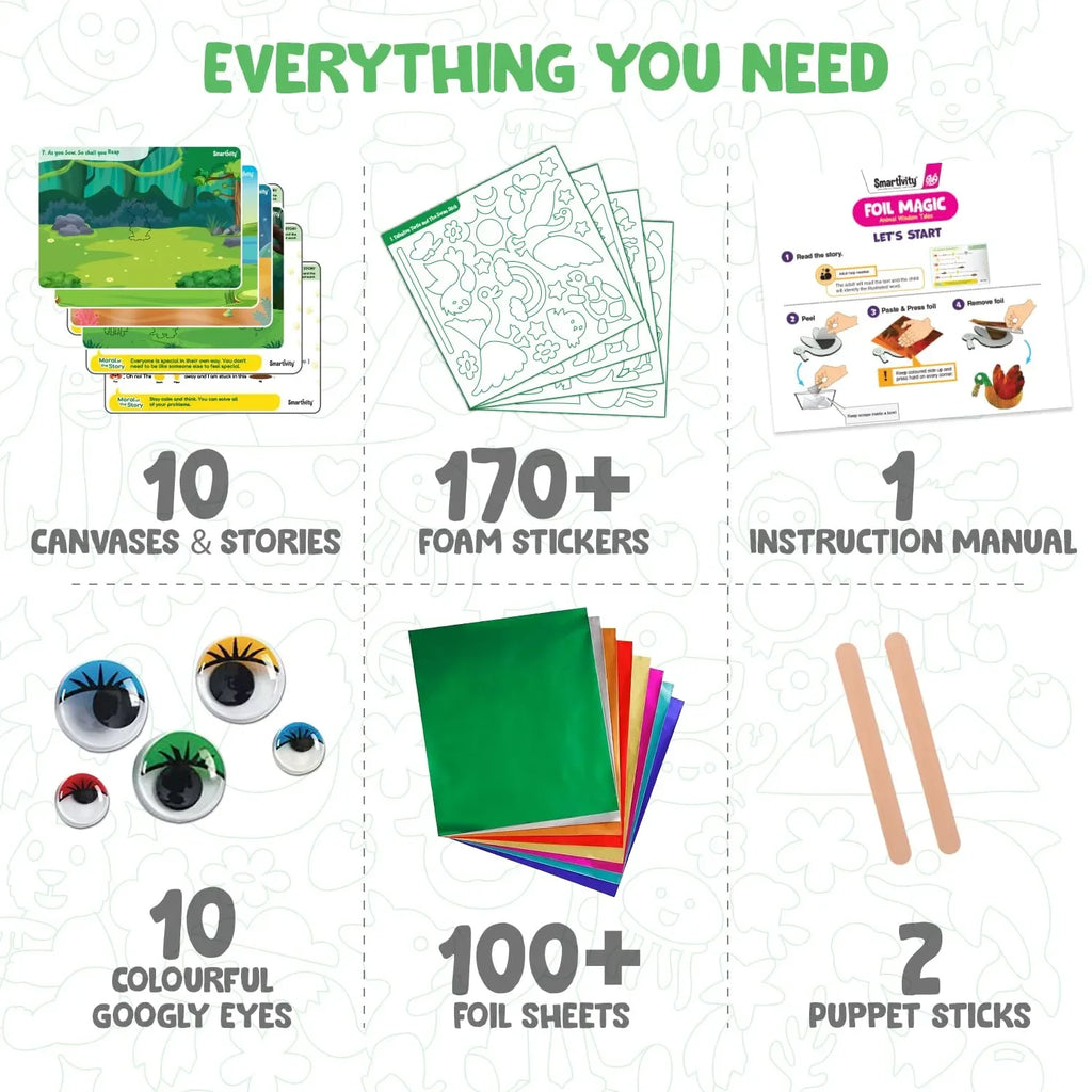 Smartivity Art & Craft Activity Kit - Foil Magic Animals Theme | For Kids Ages 4–10 | 100+ Foil Sheets, 10 Canvases, 170+ Stickers | Educational DIY Craft Kit - Naivri