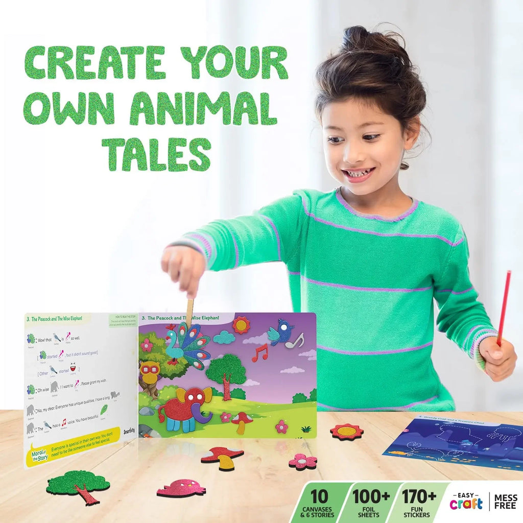 Smartivity Art & Craft Activity Kit - Foil Magic Animals Theme | For Kids Ages 4–10 | 100+ Foil Sheets, 10 Canvases, 170+ Stickers | Educational DIY Craft Kit - Naivri