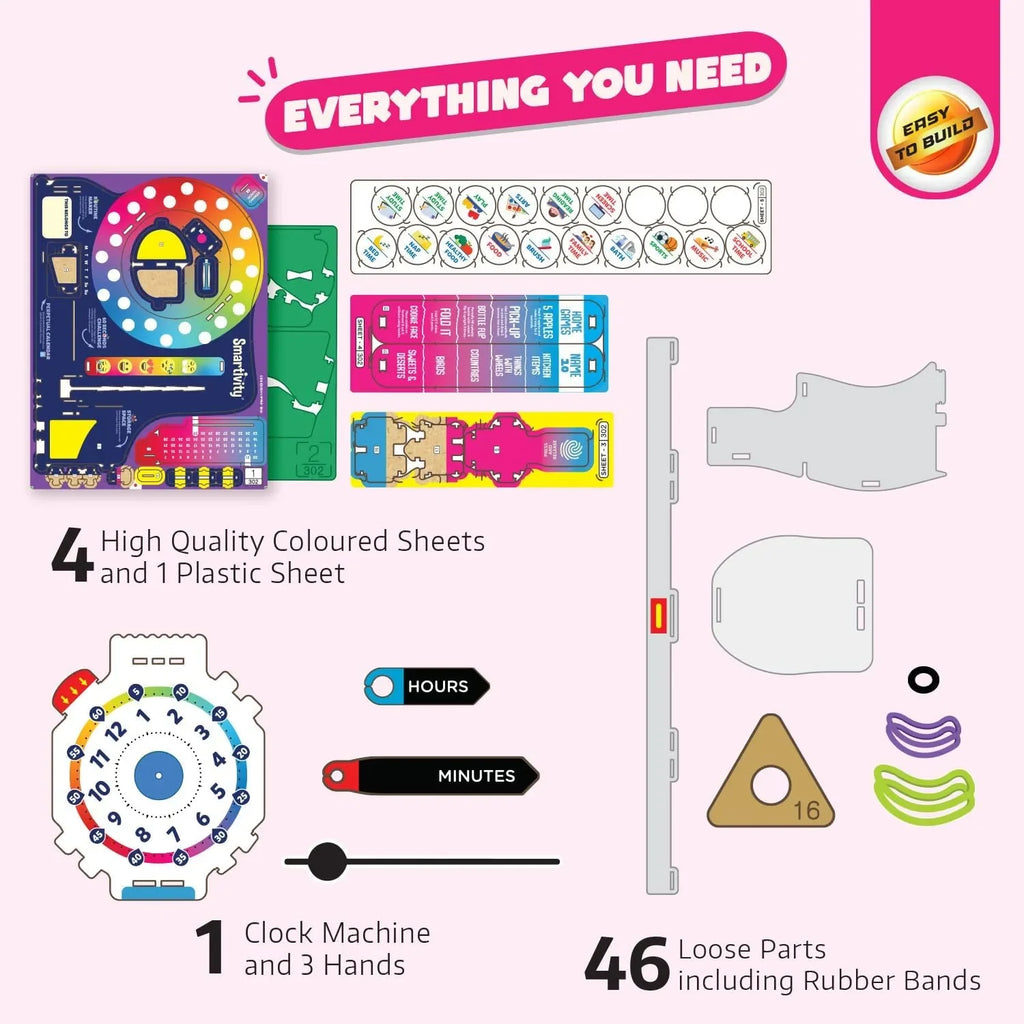 Smartivity DIY Interactive Clock with Stationery Organiser for Kids Ages 6 to 12 | STEM Educational Toy with Infinity Calendar | Birthday Gift for Boys & Girls - Naivri