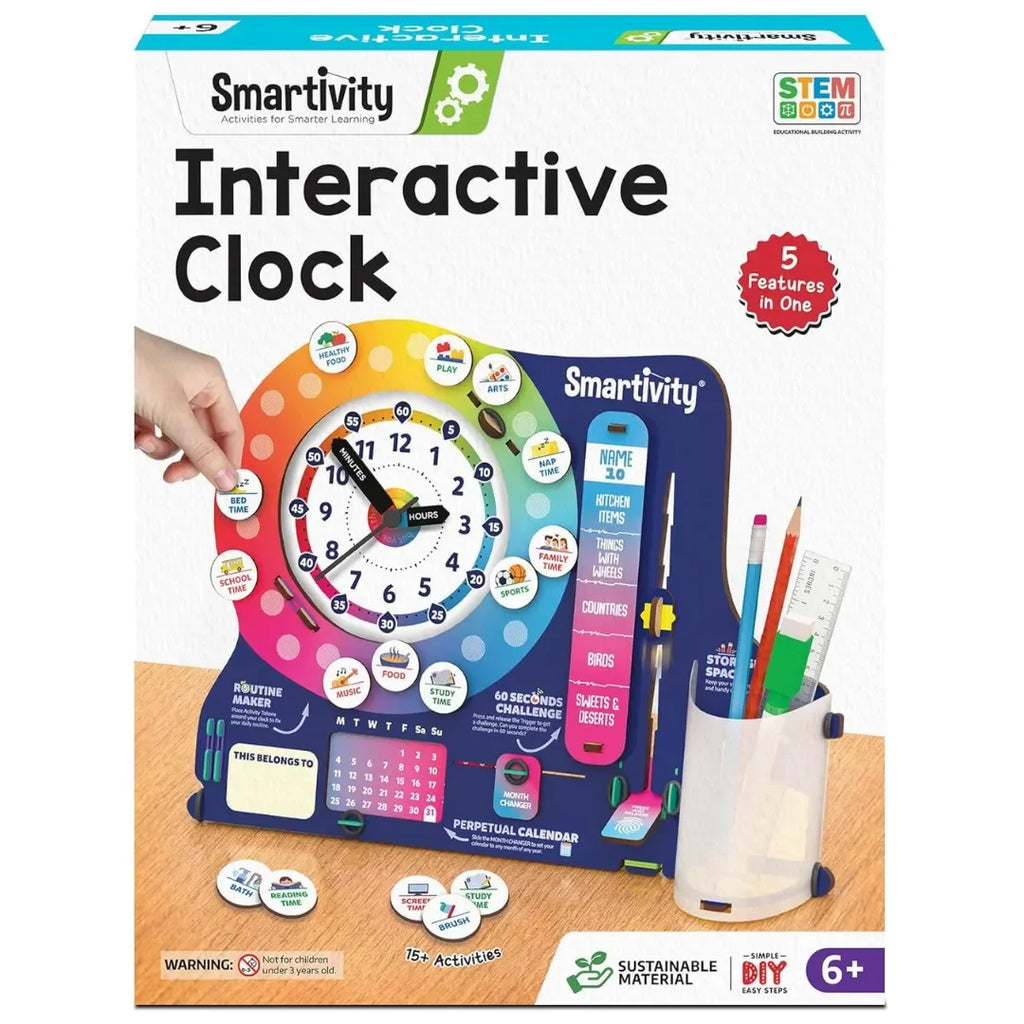 Smartivity DIY Interactive Clock with Stationery Organiser for Kids Ages 6 to 12 | STEM Educational Toy with Infinity Calendar | Birthday Gift for Boys & Girls - Naivri
