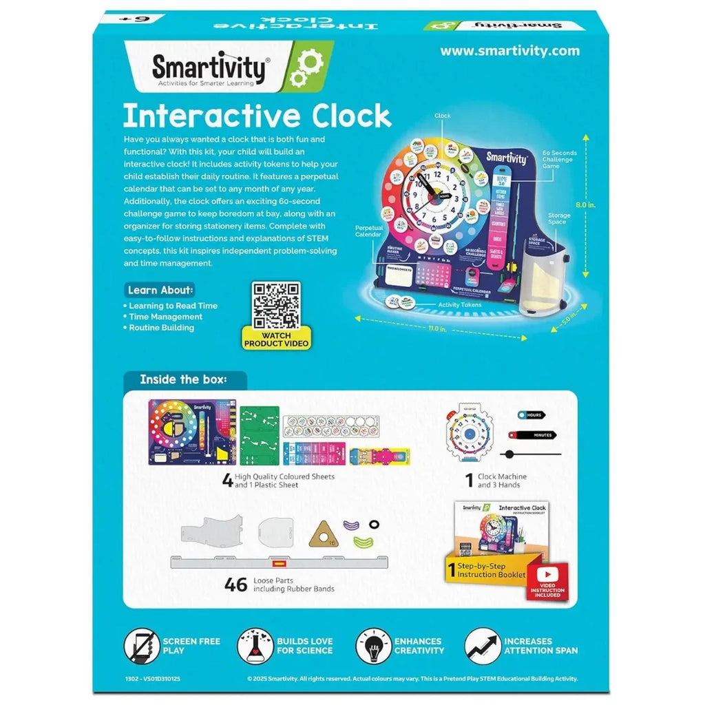 Smartivity DIY Interactive Clock with Stationery Organiser for Kids Ages 6 to 12 | STEM Educational Toy with Infinity Calendar | Birthday Gift for Boys & Girls - Naivri