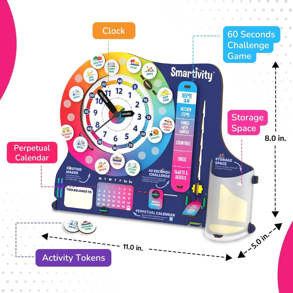 Smartivity DIY Interactive Clock with Stationery Organiser for Kids Ages 6 to 12 | STEM Educational Toy with Infinity Calendar | Birthday Gift for Boys & Girls - Naivri