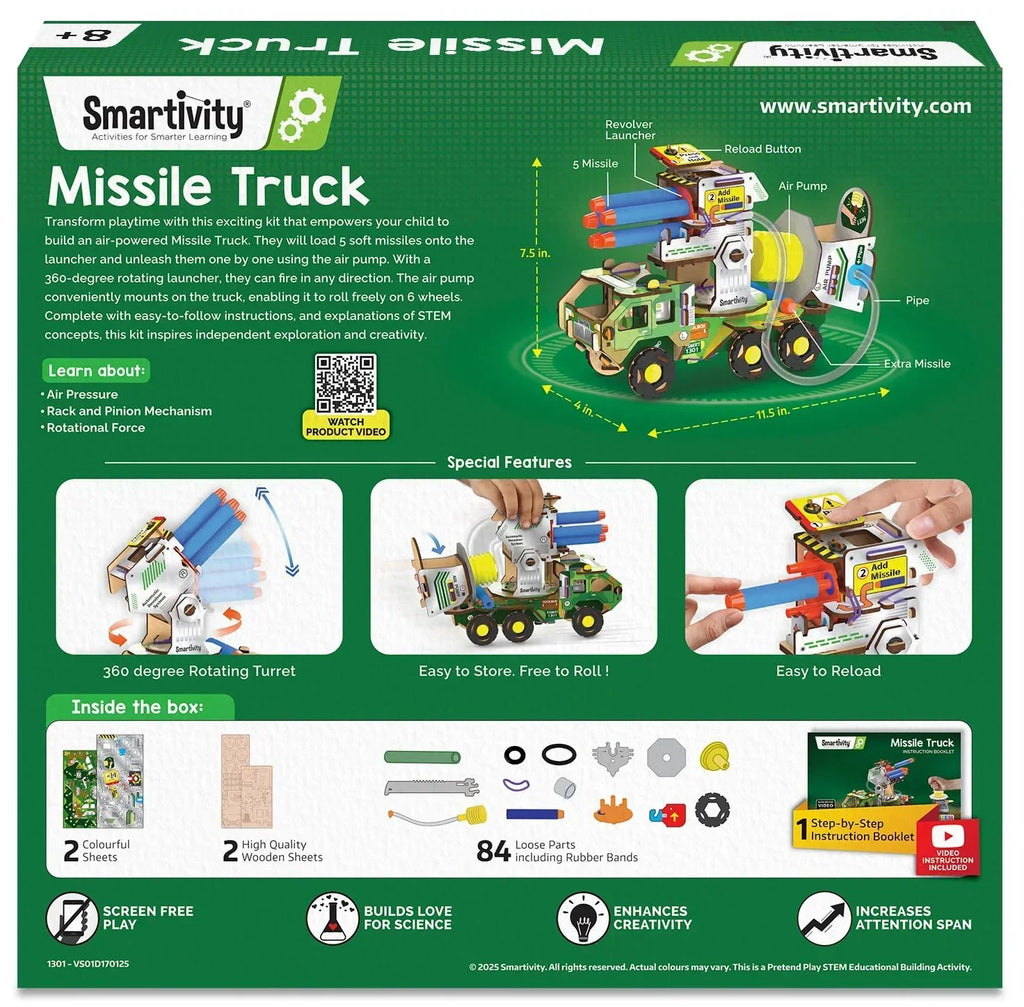 Smartivity DIY Military Vehicle for Kids 8–14 Years | Army Truck with Air-Powered Missile Launch System | Birthday Gift for Boys & Girls | STEM Toy for Ages 8 to 14 - Naivri