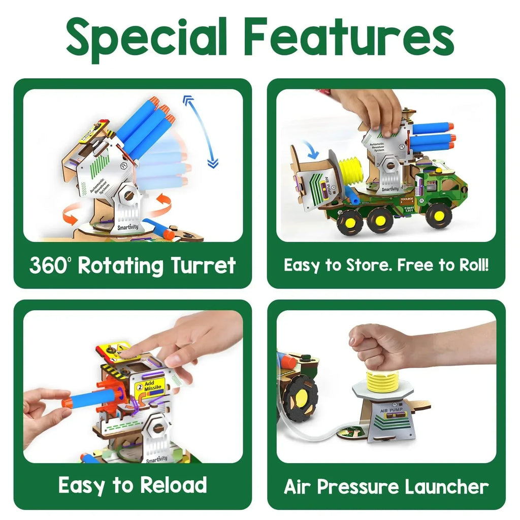 Smartivity DIY Military Vehicle for Kids 8–14 Years | Army Truck with Air-Powered Missile Launch System | Birthday Gift for Boys & Girls | STEM Toy for Ages 8 to 14 - Naivri