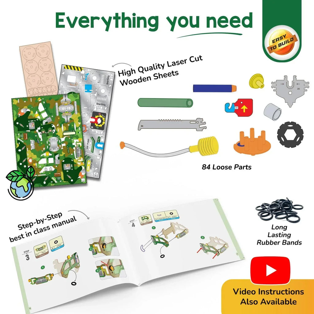 Smartivity DIY Military Vehicle for Kids 8–14 Years | Army Truck with Air-Powered Missile Launch System | Birthday Gift for Boys & Girls | STEM Toy for Ages 8 to 14 - Naivri