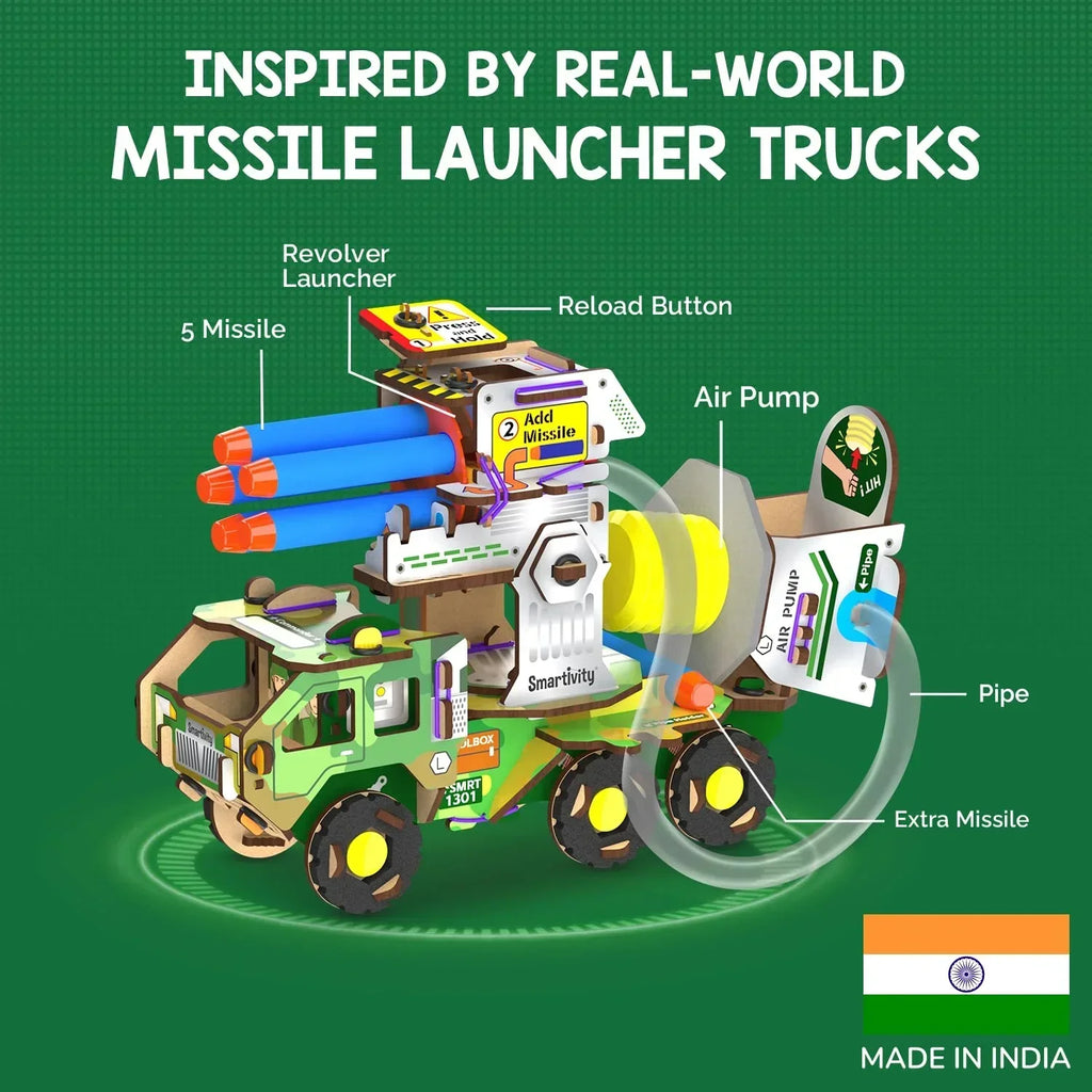 Smartivity DIY Military Vehicle for Kids 8–14 Years | Army Truck with Air-Powered Missile Launch System | Birthday Gift for Boys & Girls | STEM Toy for Ages 8 to 14 - Naivri
