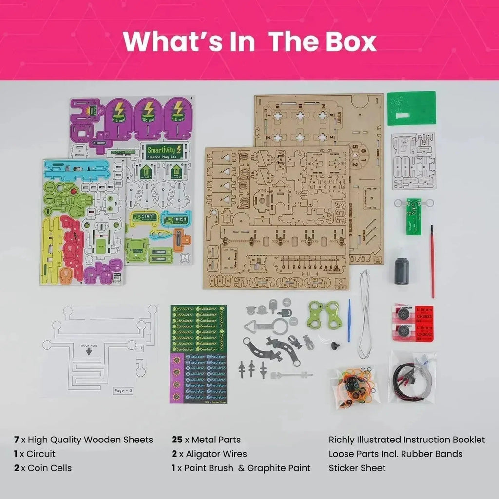 Smartivity Electro Play Lab – 8+ Conductivity-Based Activities | STEAM Science & Circuit Building Kit for Kids Aged 6–12 | Battery Included | Made in India with Eco-Friendly Wood - Naivri