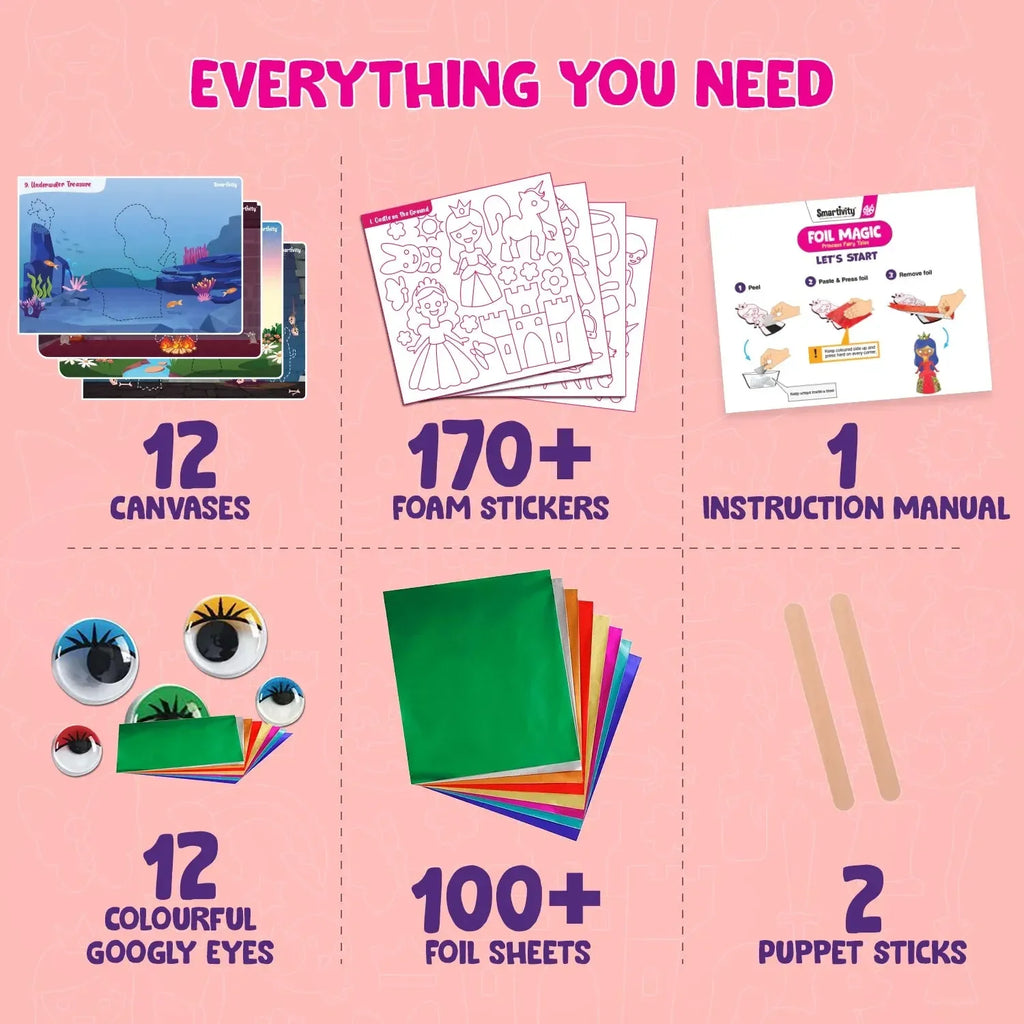 Smartivity Foil Magic – Princess Fairy Tales | DIY Activity Kit for Girls & Boys Ages 4–8 | 129+ Parts | Foil Sheets, Puppets, Picture Canvases | Learn Through Storytelling & Crafting - Naivri