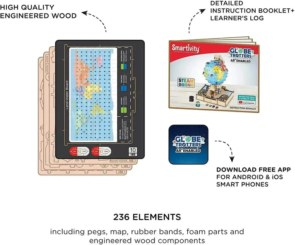 Smartivity Globe Trotters AR Enabled | STEM Globe DIY Kit for Kids 8-14 | Augmented Reality Educational Toy - Naivri
